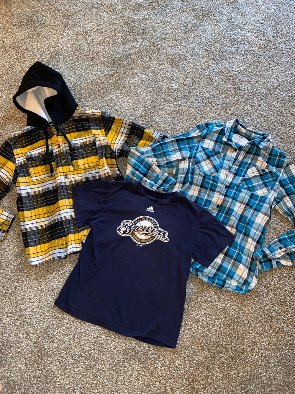 🖤 Navy Brewers Logo Tee & 2 Flannels Bundle